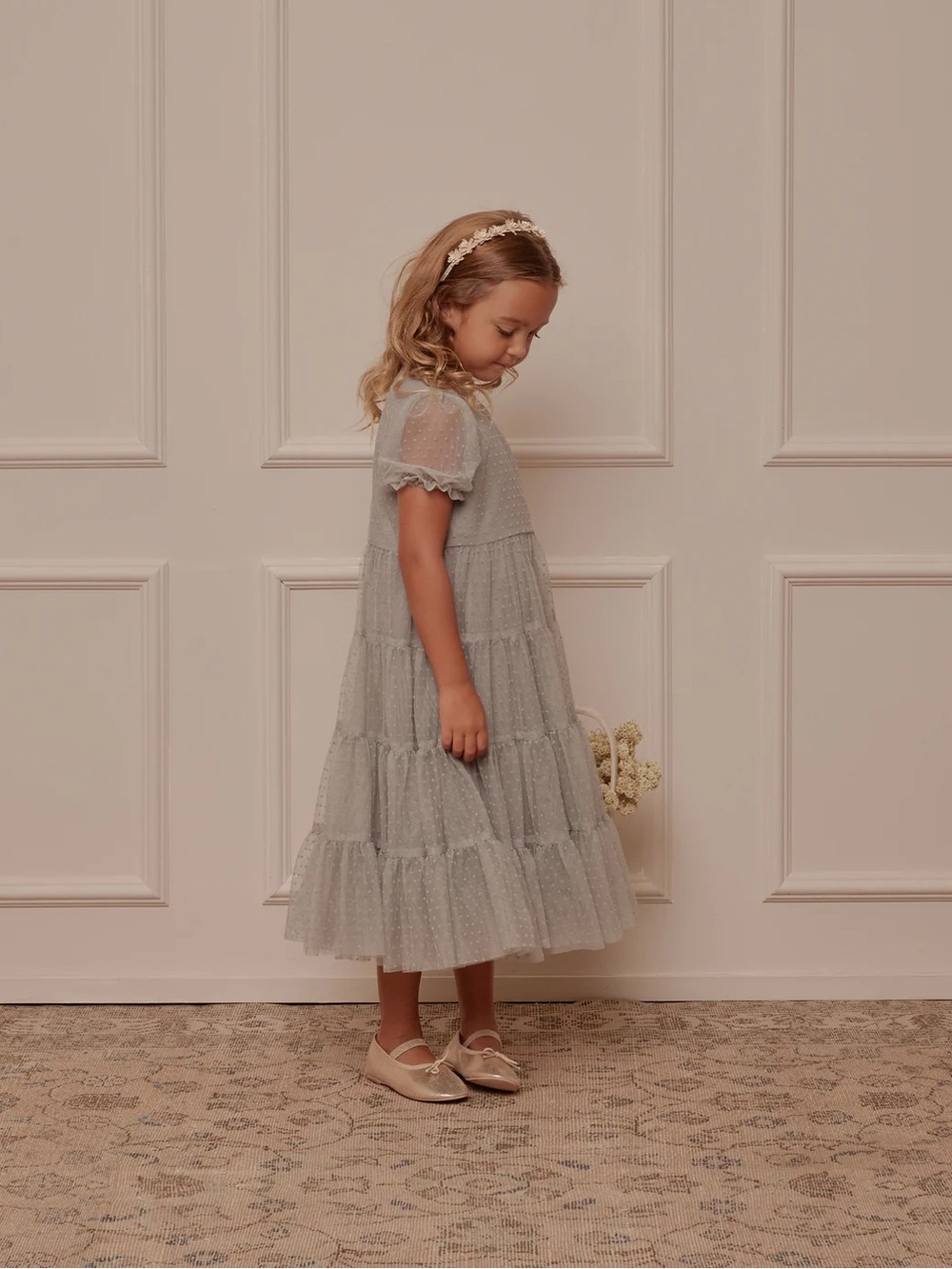 Girls' Light Gray Tiered Tulle Party Dress